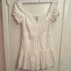 Prada White Puff Sleeve Ruffled Blouse